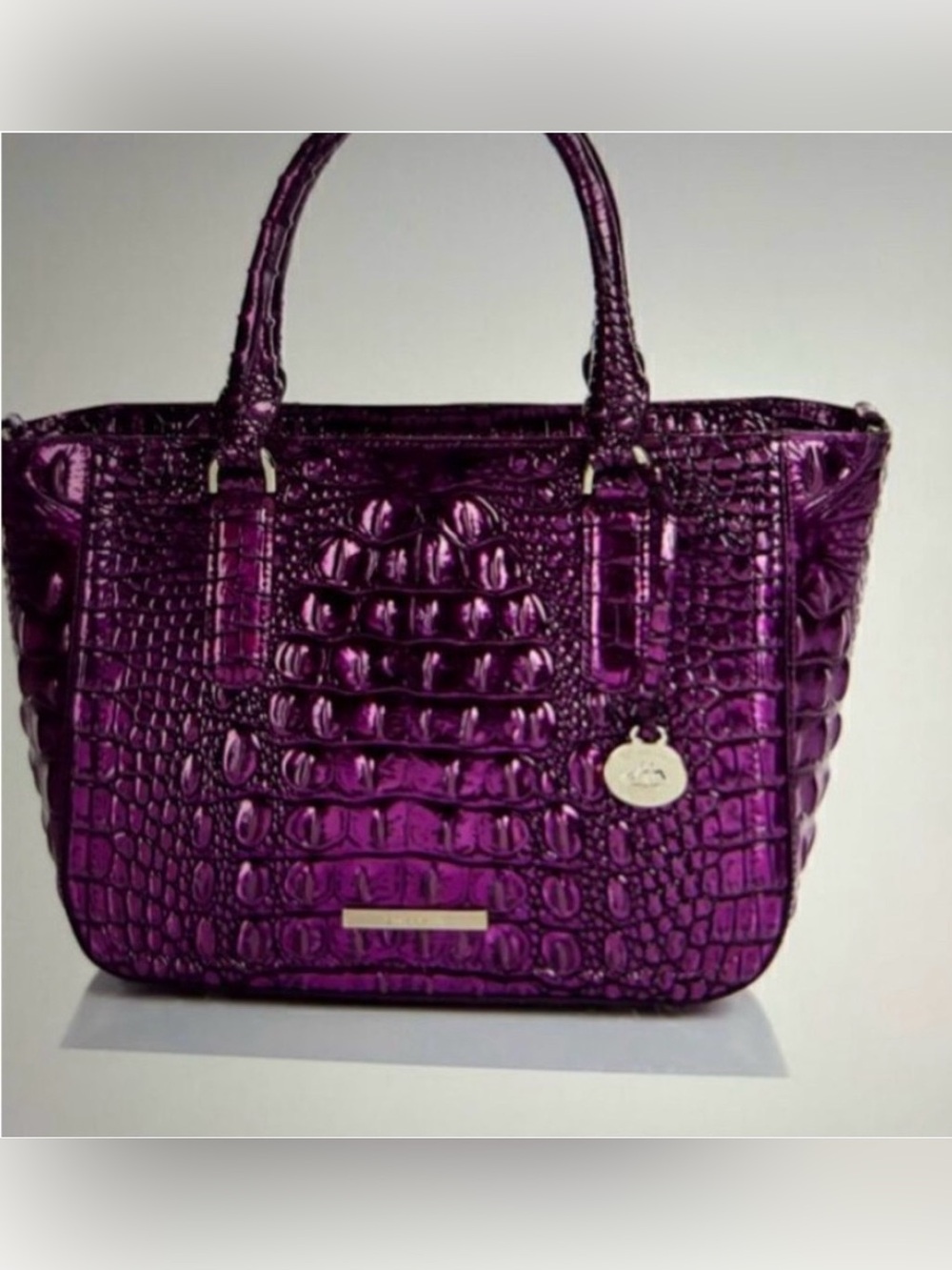 Brahmin Metallic Purple Croc-Embossed Satchel - Picture 2 of 2